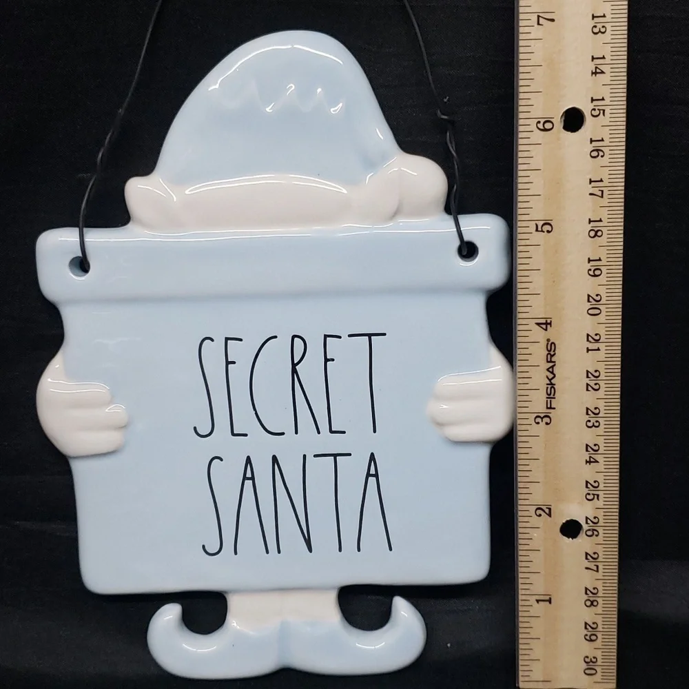 Rae Dunn NWOT Ceramic Powder Blue and White Secret Santa Plaque